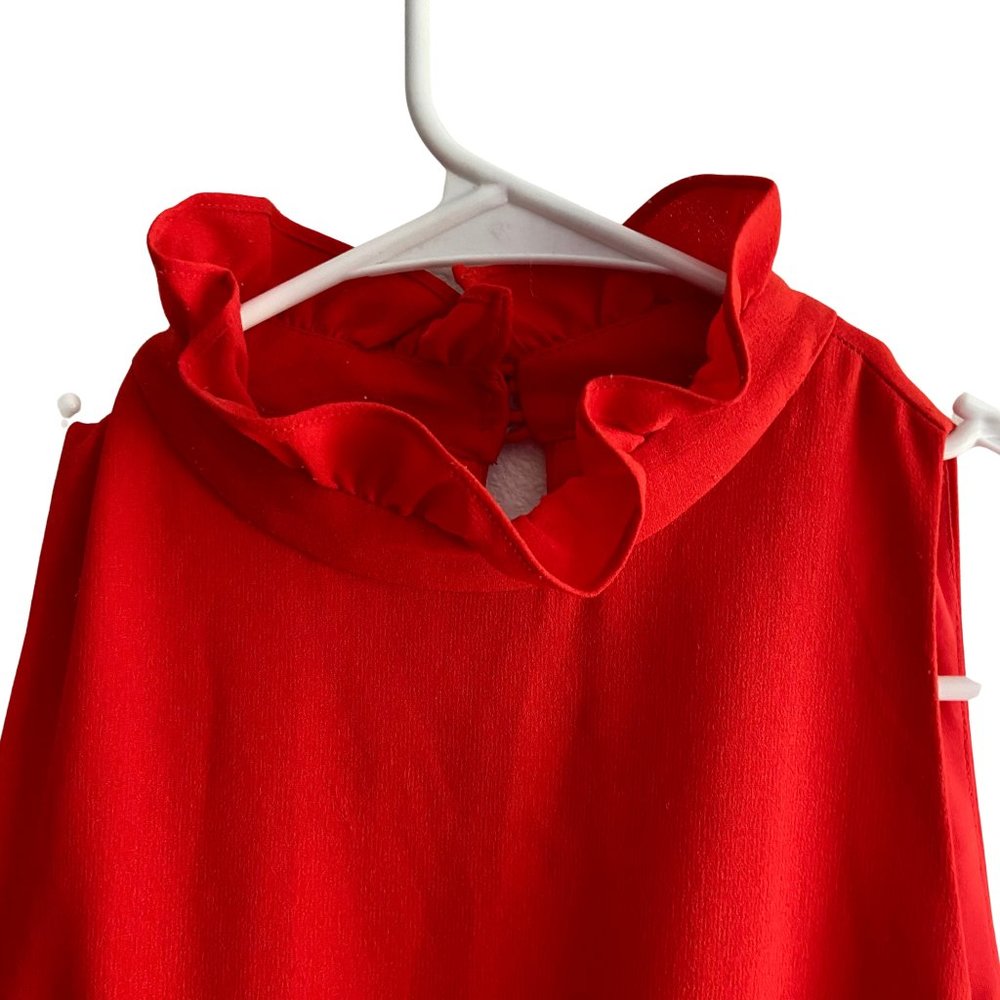 Anthropologie Elliatt Sonnet Red Ruffled Trapeze Ruffle Swing Dress Mock Neck, S - Picture 8 of 11
